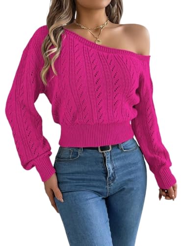 Sexy Shoulder Hollow Out Knit Sweater Autumn Long Sleeve Tops Womens Fashion Casual Pullover Sweaters