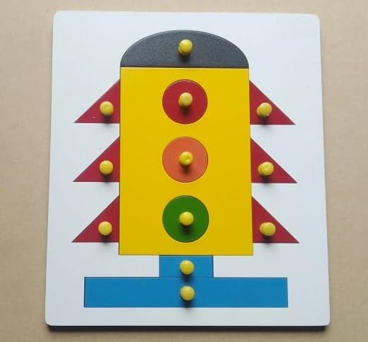 Maskeen Wooden Traffic Signal Puzzle with Knobs – Fun & Educational Toy for Preschool Kids