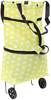 WishLotus Shopping Bag with Wheels, Multifunctional Shopping Trolley Oxford Cloth Foldable Bag with Collapsible Wheels to Save Force 2 Flexible Size Reusable for Shopping or Travelling (Green)