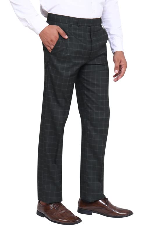 Image of Particle Checks Formal Trousers Regular Fit Pants for Men, Waist Sizes 32-44