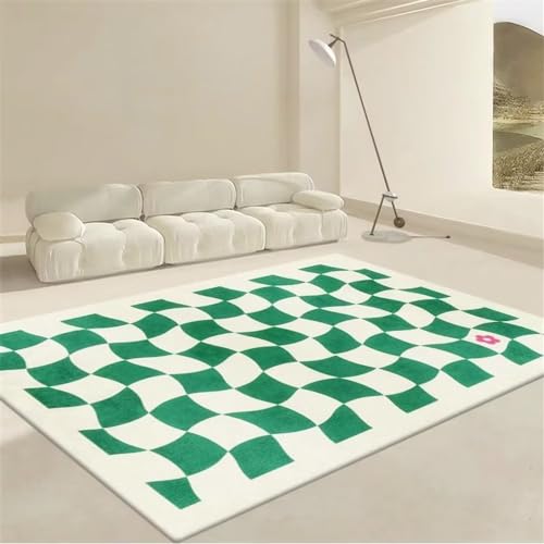 Tapis de sol vert abstrait à carreaux style graphique géométrique grand format
