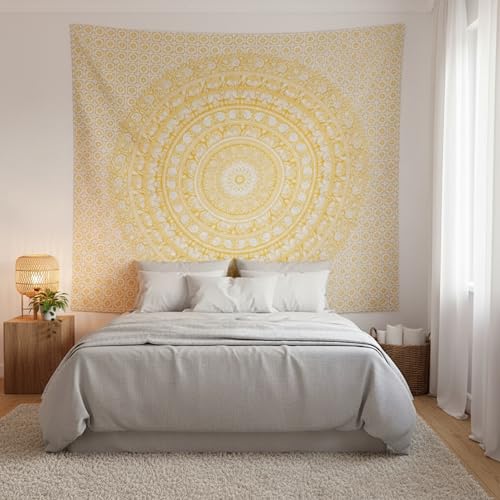 Image of Craft Trade 90x108 Inches King Psychedelic Yellow Cotton Mandala Ombre Wall Hanging Tapestry