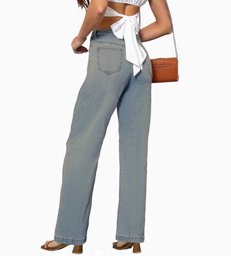 Womens Jeans Mid Waisted Straight Leg Loose Stretchy Lightweight Tummy Control Trendy Jeans for Women 2025 (US, Numeric, 6, Regular, Regular, Medium Vintage Blue)2