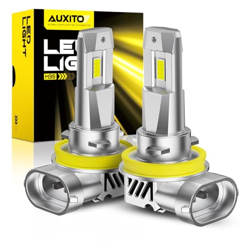 Image of AUXITO H11 H8 H9 Light Bulbs, 50000LM 900% Super Bright, 60000+ Hours Life Service, 6500K Cool White, 1:1 Mini Size Wireless Fog Light Replacement, Plug & Play, Pack of 2