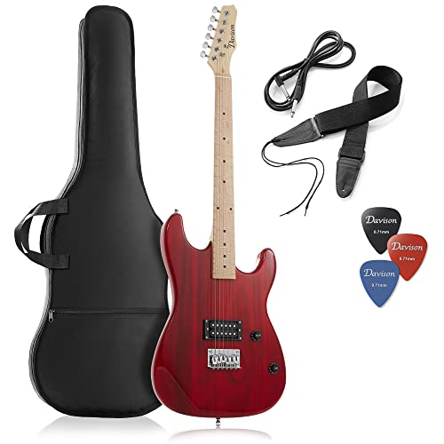 Davison Guitars 39" Full Size Electric Guitar In Red - Right Handed Beginner Kit With Gig Bag And Accessories #TOP9