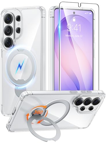 Image of FNTCASE for Samsung Galaxy S26-Ultra Case: [360 Spin Magnetic Stand] [Compatible with Magsafe] [Screen Protector] Clear Magnetic Phone Cases Anti Yellowing Shockproof Protective Phone Cover - Clear