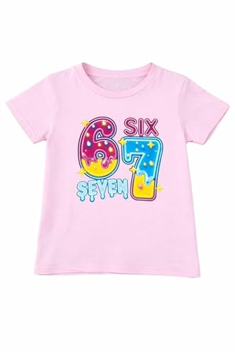 Image of Gum & Berries Girls Unisex Kids T-Shirt 3–14 Years Colourful 6 7 Six Seven Design Top Trend - Pink 11-12 Years