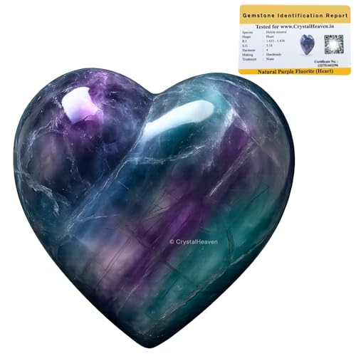 Image of Certified Purple Fluorite Crystal Heart Palm Pebbles Stones for Anxiety Stress Relief Massage - AAA Grade Original Healing Gemstone Agate Heart Palm Stone for Yoga Meditation Spiritual