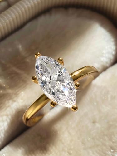 1pc 2CT Unique Horse Eye Shape Zircons Rings For Women Party Engagement Wear Silver Ring Fine Jewelry For Anniversary Birthday