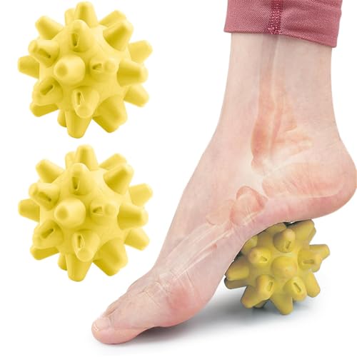 Soft Spiky Massage Balls, 2 Pcs Silicone Massage Ball for Plantar Fasciitis, Trigger Point Release Ball Deep Tissue Self Massage Ball Muscle Soreness Manual Massage Ball for Yoga Gym Exercise (Yellow)