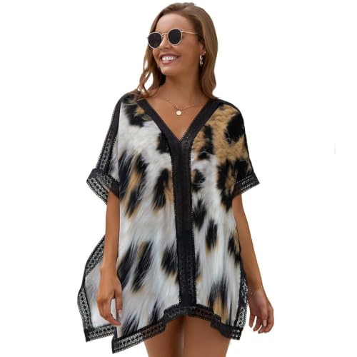 Mujer Vestido De Playa, Textura Guepardo Afelpada Bikini Cover Up De Encaje, Lindo Estampado Leopardo Pareos Playa Mujer, Cubretraje De Baño, Verano Blusa Chal Sexy Camisolas para Vacaciones, Piscina