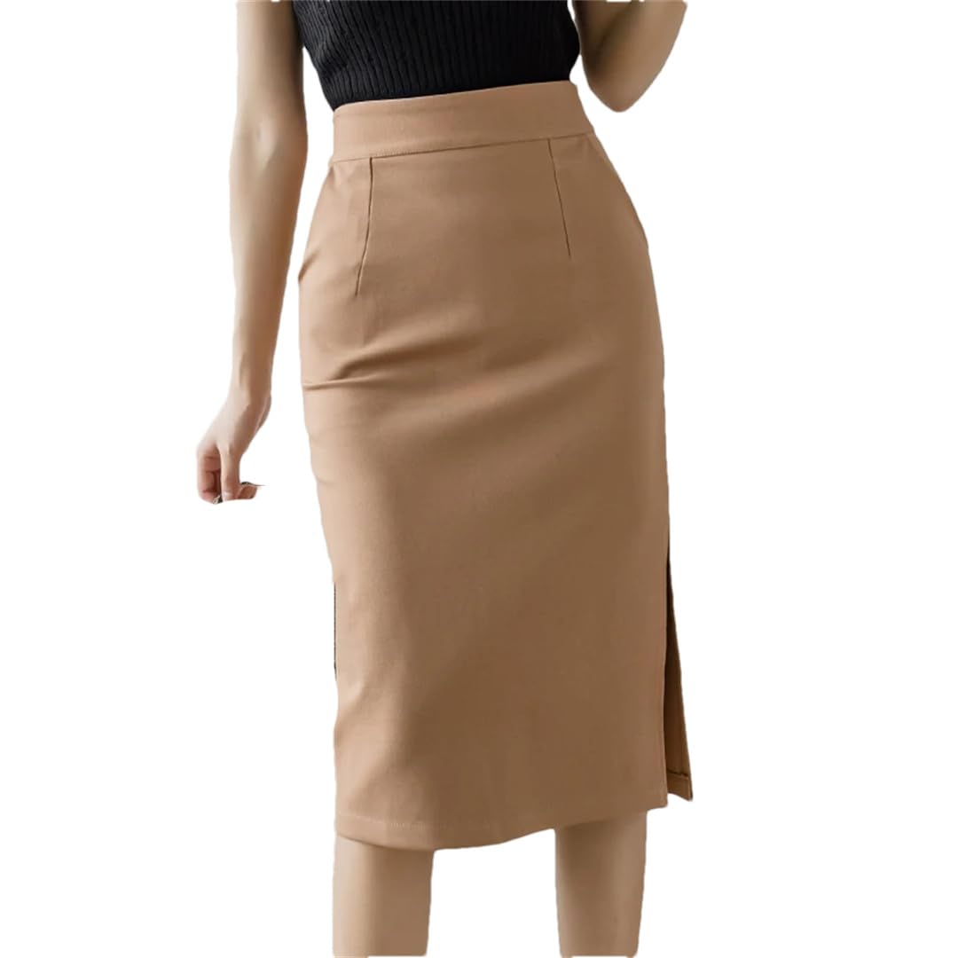 Gonne a matita da donna a vita alta elasticizzate HIPS gonne midi nere da ufficio con tasche