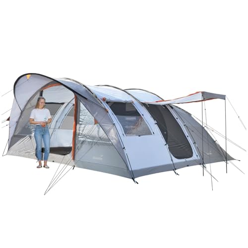 Skandika Tunnelzelt Egersund für 7 Personen | Camping Zelt mit Sleeper Technologie, eingenähter Zeltboden, nachtschwarz Schlafkabine, 2 m Stehhöhe, wasserdicht, 5000 mm Wassersäule | Outdoor