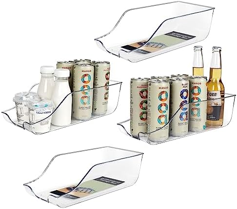 Paquete de 4 cubos de refrigerador para almacenamiento de despensa, organizador de latas para refrigerador, soporte de bebidas, transparente