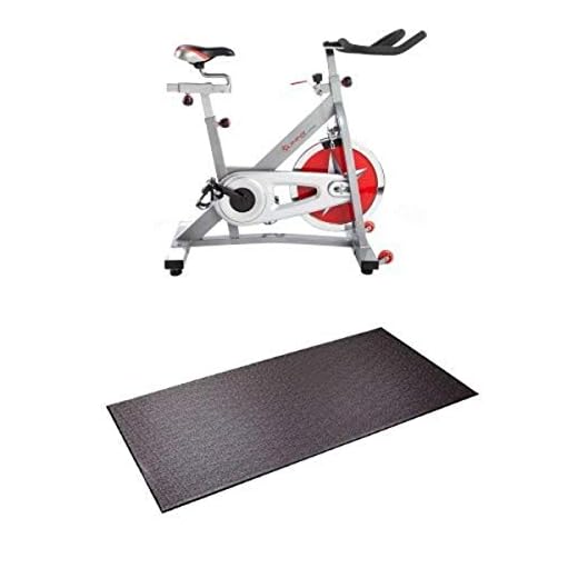 Sunny Health & Fitness Pro Indoor Cycling Bike and Supermats P.V.C. Mat Bundle