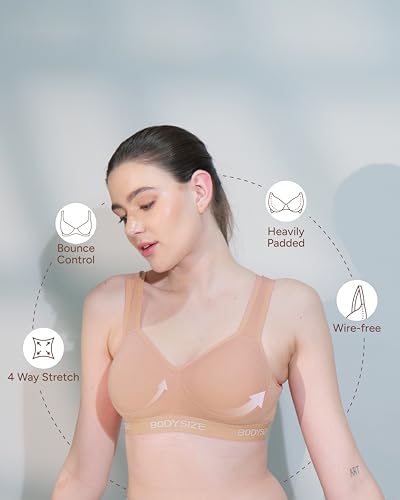 Image of BODYSIZE Women's Everyday Wear Wire Free Padded Sports Bra SF-28 (Heavily Padded, Gym, Yoga Bra) | Everyday Wear, Sweat Absorbent, Soft Cotton Fabric for Ultimate Comfort (B Cup)