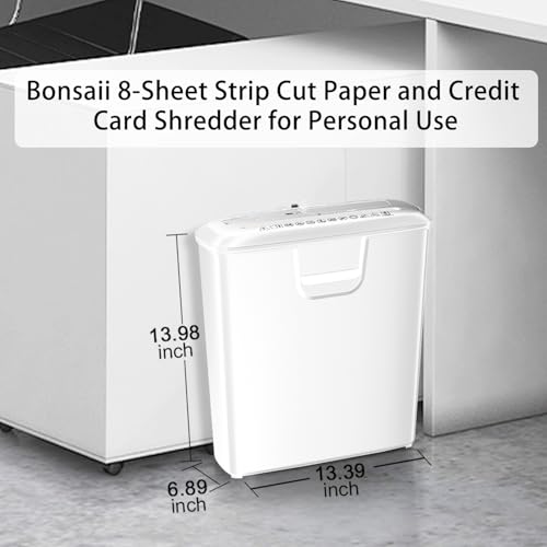 Image of Bonsaii 8-Sheet StripCut Shredder - High Security, CD /Credit Card, Overheat Protection, 3.4 Gal Bin, Ideal for Home Office, Low Noise Operation, White