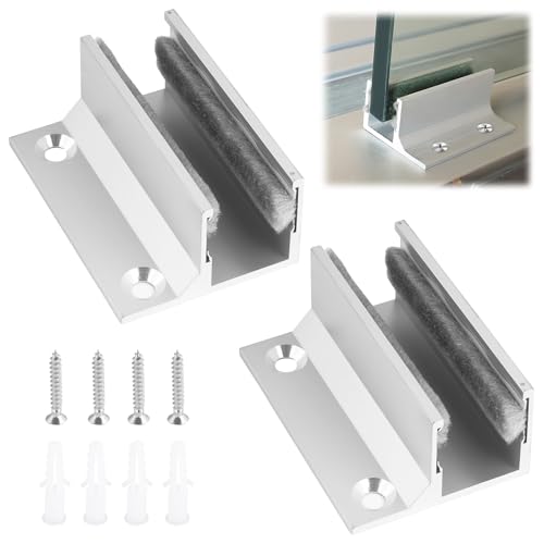 Guida Pavimento Per Porta Scorrevole in Vetro, Sistema in Lega Di Alluminio Con Rullo Di Guida, Accessori E Staffa Per Porte Scorrevoli Senza Telaio, 2 Pezzi, Guida Pavimento Per Porta Scorrevole