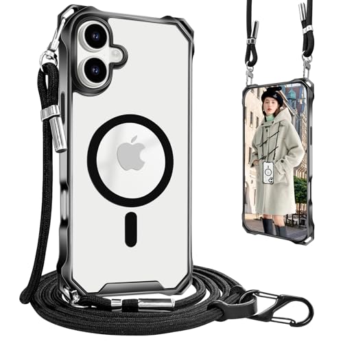 UnnFiko For iPhone 16 Plus �P�[�X �N���A �X�}�z�P�[�X �V�����_�[ MagSafe�Ή� �N���A �}�O�l�b�g���X�}�z�P�[�X �A�C�t�H�� 16 Plus �J�o�[ �ׂ����[�v ���^ �y�� TPU �g�уP�[�X �R�t�� �l�b�N�X�g���b�v 