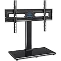 PERLESMITH Swivel Universal TV Stand Mount for 32-82 Inch LCD OLED Flat/Curved Screen TVs up to 99lbs-Height Adjustable Table Top TV Stand/Base with Tempered Glass Base&Wire Management,VESA 600x400mm