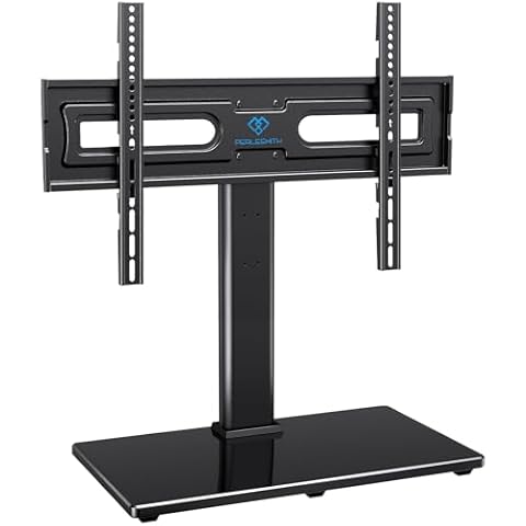 PERLESMITH Swivel Universal TV Stand Mount for 32-80 Inch LCD OLED Flat/Curved Screen TVs up to 99lbs-Height Adjustable Table Top TV Stand/Base with Tempered Glass Base&Wire Management,VESA 600x400mm Cover