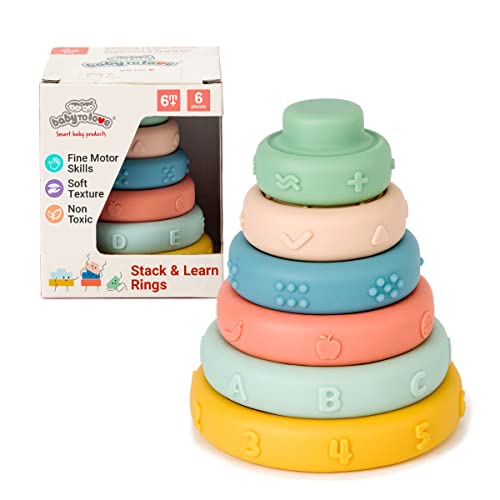 BabyToLove Anneaux empilables sensoriels | 6 Anneaux Doux pour motricité et éveil | Faciles à saisir et à Nettoyer | Jouet Montessori pour bébé