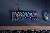 Razer Huntsman Mini (Red Switch) - kompaktowa klawiatura gamingowa 60% (liniowe przełączniki optyczno-mechaniczne, nasadki na klawisze Doubleshot PBT, zdejmowany kabel USB), układ QWERTZ DE, czarna