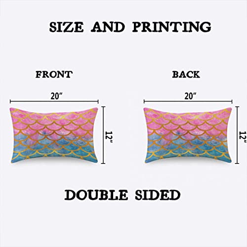 Tks Mitlan Mermaid Scales Decorative Pillow Covers Watercolor Fish Scales Bright Summer Pattern Rustic Linen Throw Pillow Covers 12X20 Inch For Sofa Couch Decoration #TOP3