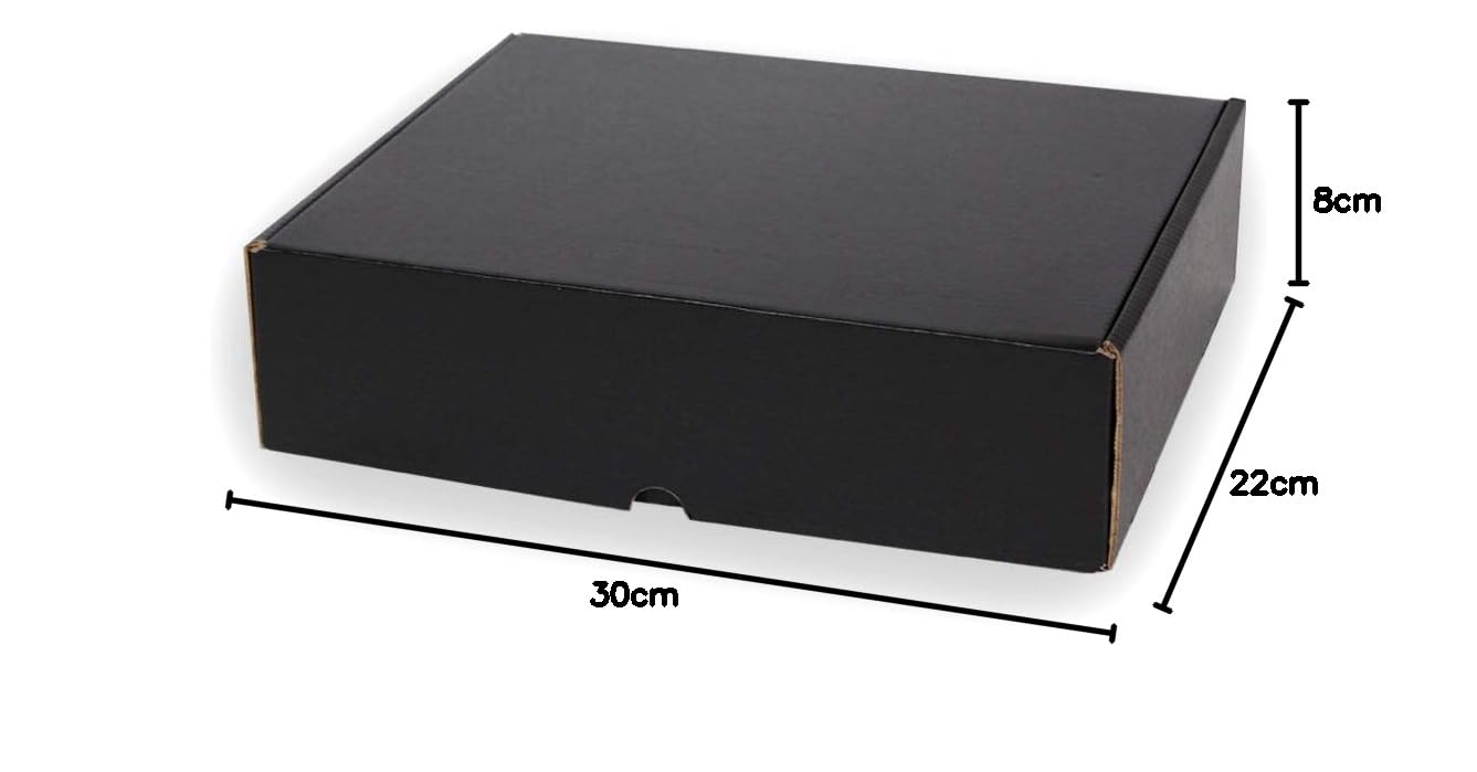 Only Boxes - Confezione da 20 scatole di cartone nero per spedizioni, scatole auto montanti, ideali per regalo, in cartone resistente, misura L, dimensioni 30 x 22 x 8 cm