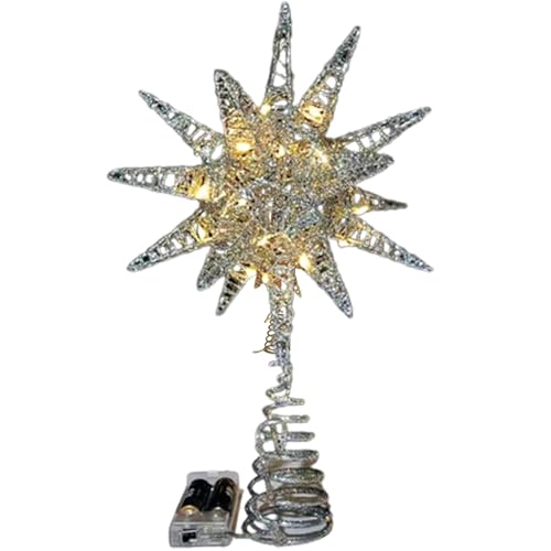 Christmas Tree Topper, Glittered Tree Topper, LED Tree Lights, X Mas Tree Star, Tree Top Lamp, Sparkling Tree Topper Battery Or USB Powered Energy-efficient LED Lights for Christmas Tree