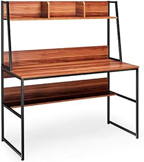CASART Computer Desk, Home Office Table Study Desk with Storage Shelf, Working Writing Gaming PC Laptop Workstation (Coffee)