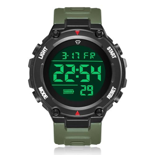 CIVO Reloj Hombre Digital Deportivo: Militar Reloj de Pulsera Grandes Impermeable LED - Verde Correa Silicon