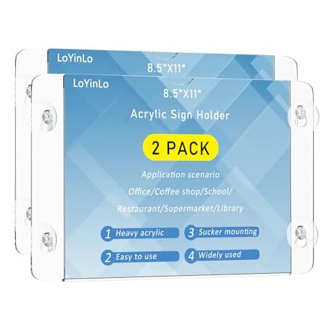 Acrylic Window Sign Holder,Clear Acrylic Frames with 4 Suction Cups,Wall Mount Advertising Signage Sign Holder for Glass Door Mall, Office, Home, Store, Restaurant (2 Pack, 11" x 8.5") Cover