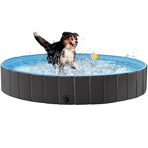 Yaheetech Foldable Hard Plastic Dog Pet Bath Swimming Pool Collapsible Dog Pet Pool Bathing Tub Pool for Pets Dogs & Cats Outdoor -63 x 11.8 inch, Black