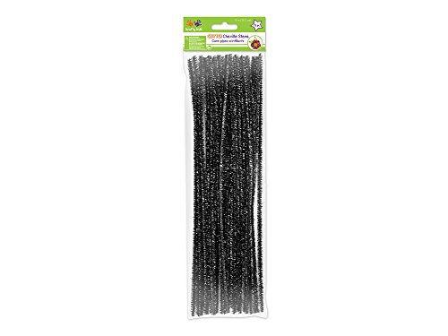 Krafty Kids GC025A, Tinsel Chenille Stems, Glitter Pipe Cleaners, 6mm by 12in, Black, 35-Piece, 12"