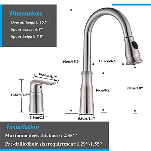 Oulantron 2 Hole Kitchen Faucet With Pull Out Sprayer Stainless Steel Brushed Nickel Kitchen Faucet High Arc Pull Out Kitchen Sink Faucet With Side Single Handle #TOP3