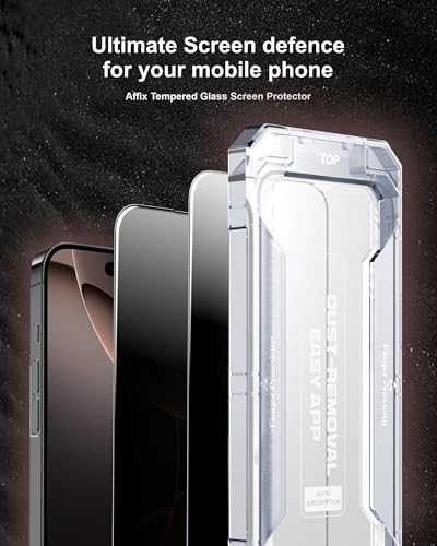 Image of Affix 2 Pack for Privacy iPhone 17 and iPhone 16 Pro Full Coverage Tempered Glass, Screen Protector Guard with Easy Fix Installation Tool, 9H Hardness Shatterproof, HD Clear Scratch Resistant