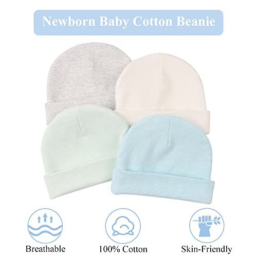 Zsedrut Spring Infant Hospital Beanie Newborn Baby Girls Cotton Hat Tolddler Boy Soft Double-Layer Hat(Newborn,White+Blue+Gray+Green) #TOP4