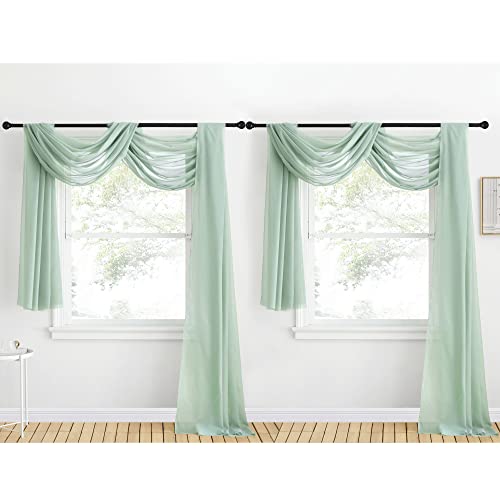 NICETOWN Voile Sheer Scarf Valances for Windows, 216" Extra Long Window Dressings for Anniversary/Wedding Design, Sage Green, 60" Wide, 2 Pieces 2 Sag
