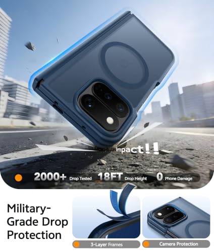 Image of FNTCASE for Google Pixel 11 Pro Fold Case, Hinge Protection, Translucent | Fit for Magsafe, 18FT Military Grade Drop Proof, Protective Tough Phone Cover, Anti Slip, Matte, Blue