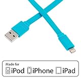 Aduro - Apple Certified / MFi - USB to Lightning Extra Long FLAT Charge & Sync Cable fits all Apple Devices with Lightning Connector - iPhone 5 / 5S / 5C / 6 / 6 Plus, iPad 4, iPad Mini, iPad Air, New iPod Touch and Nano (10 Feet / 3 Meters) (Blue)