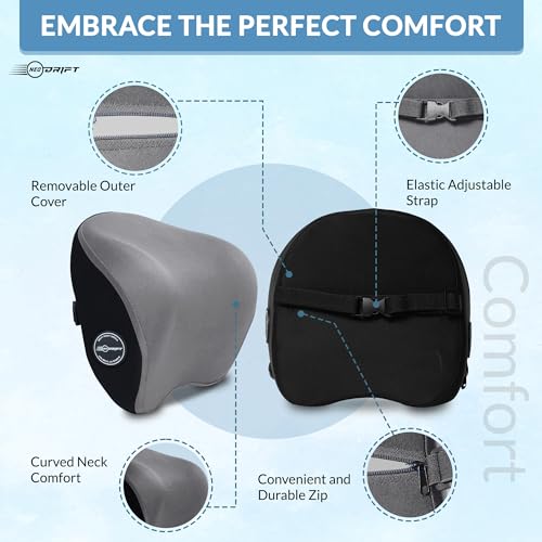 Image of Neodrift 'CurveNeck Pro' - Neck Rest Cushion Orthopedic Velvet Memory Foam Pillow for Neck, Head, Shoulder Support - Pain Relief for Car, 1 Pc (Colour-Gray)