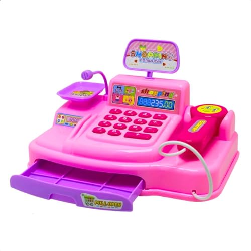 Mini Caixa Registradora Calculadora Mercadinho Infantil Brinquedo Com Luz E Som Completa Com Notas E