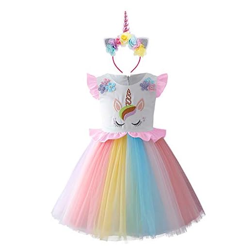 FYMNSI Flickor enhörning kostym cosplay klänning barn prinsessa halloween fest maskeradkläder barn sommar ärmlös blomma tutu tyll bröllop brudtärna födelsedag kväll karneval klänningar fotosession, Färgrik 02, 3-4 År