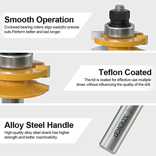 Image of 2PCS Bevel Style Rail and Stile Router Bits Set 1 /2 Inch Shank, 3 /8 Inch Cutting Depth, Up to 7 /8 Inch Stock, Kitchen Cabinet Door Frame Shaper Cutters Raise Panel Making Router Bit Set