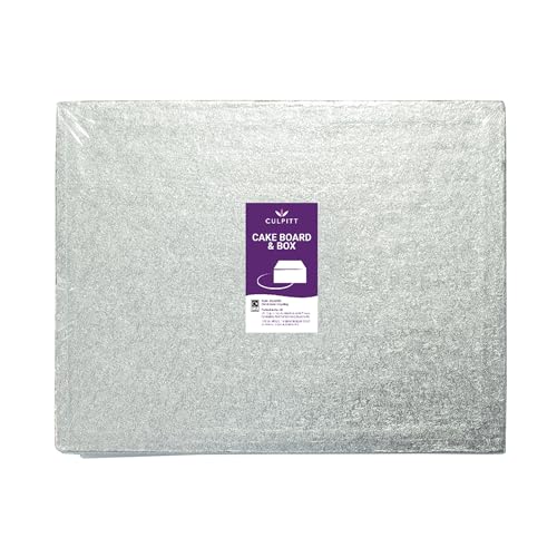 Culpitt 16" x 12" (406 x 304mm) Cake Board & White Cake Box Combo, Oblong Silver Fern Cake Drum with Matching Box, 0.5'' (13mm) Thick, Rectangular Cake Transport, Single Pack 16" Rectangle - 6