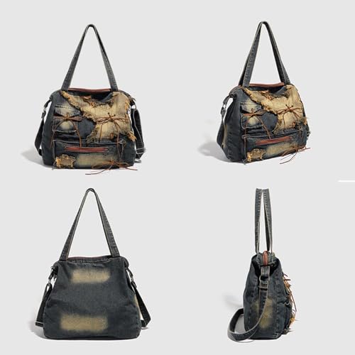 Bolso tote de gran capacidad estilo Y2K azul miniatura 4