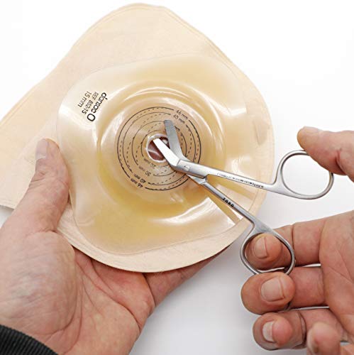 REMOS Stoma Schere aus rostfreiem Edelstahl | gebogene, gezahnte Klingen | zum Zuschneiden der Stomaversorgung