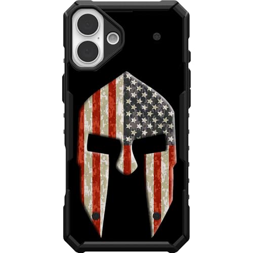 EGO TACTICAL UAG Urban Armor Gear case Compatible with MagSafe for iPhone 16 Plus [6.7" Screen] Limited Edition Printed in The USA Spartan Helmet, USA Flag