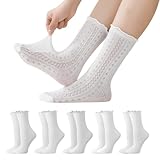 Women's Ruffle Socks 10 Pairs, Thin Mesh Cotton Frilly Ankle Socks with Lotus Leaf Edge, Breathable Lightweight Crew Socks for Summer, Casual, Dressy, and Office Wear(White)